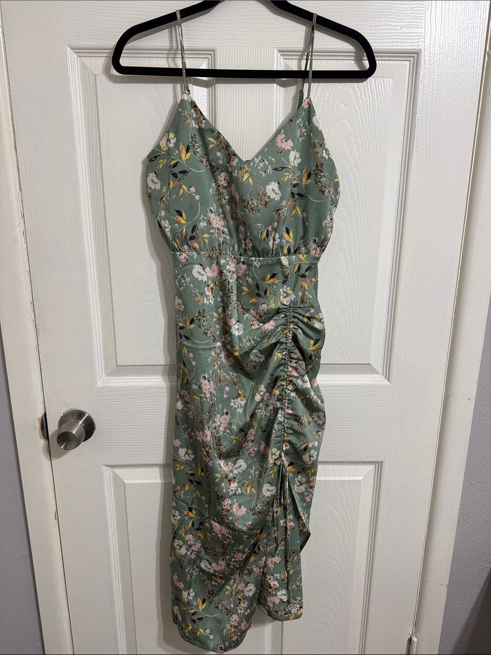 Socialite Floral Sage Green Spaghetti Strap Dress